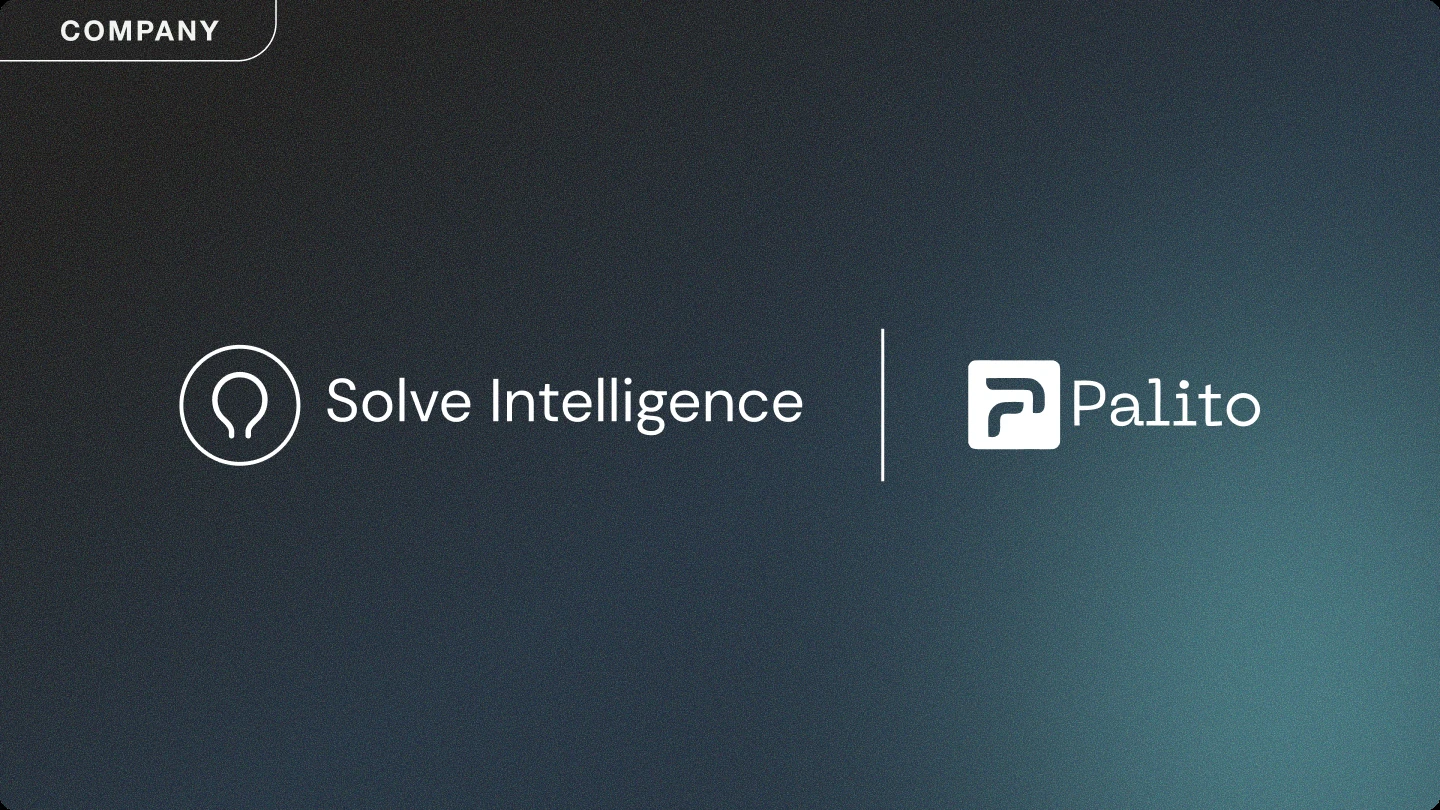 Solve Intelligence "Company" banner featuring the Solve Intelligence and Palito logos on a teal gradient background