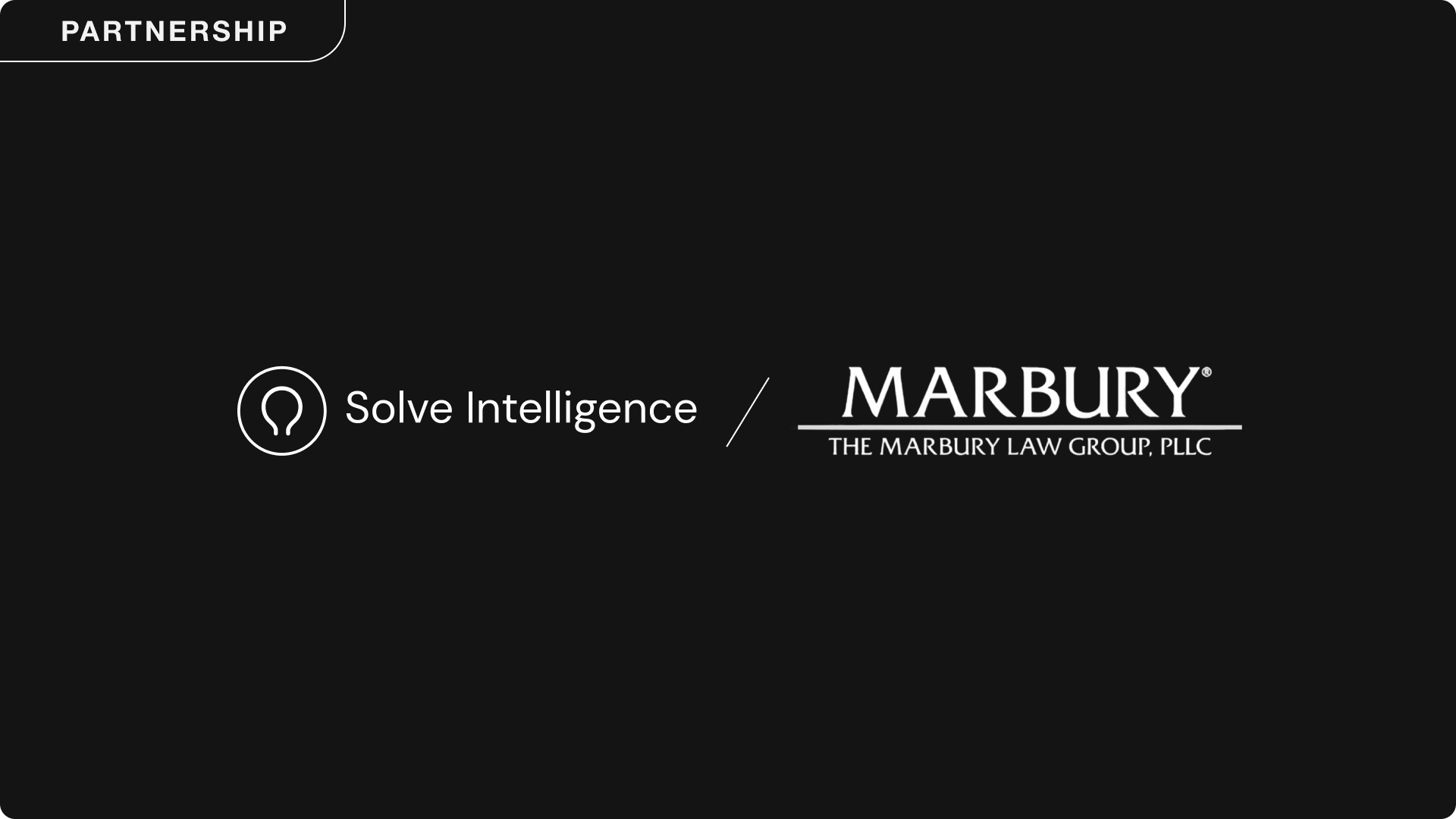 Solve Intelligence partnership announcement banner featuring the Solve Intelligence and Marbury Law Group logos