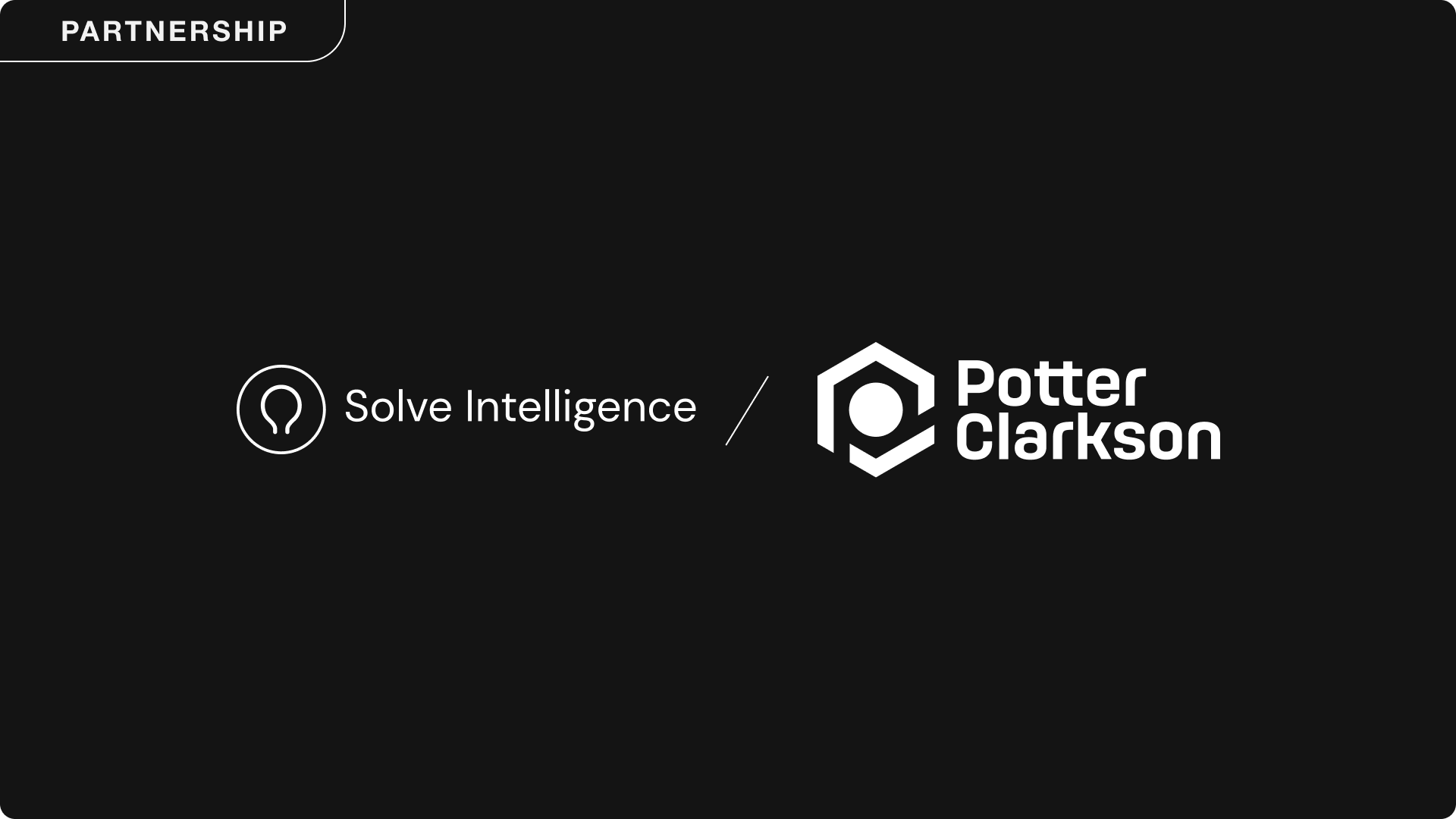 Solve Intelligence partnership announcement banner featuring the Solve Intelligence and Potter Clarkson logos
