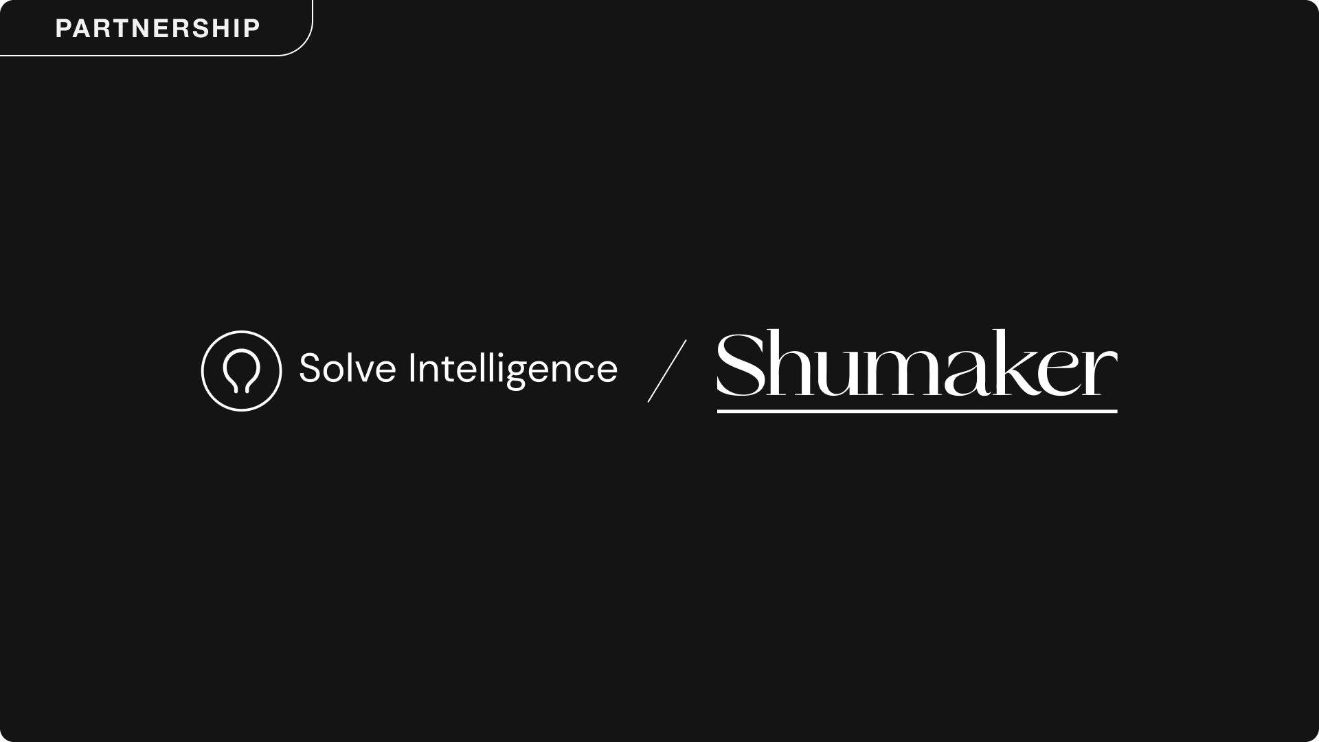 Solve Intelligence partnership announcement banner featuring the Solve Intelligence and Shumaker logos