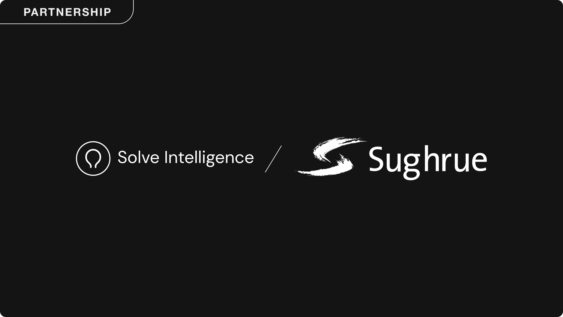 Solve Intelligence partnership announcement banner featuring the Solve Intelligence and Sughrue logos
