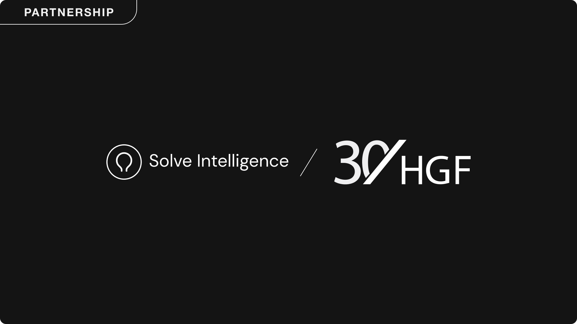 Solve Intelligence partnership announcement banner featuring the Solve Intelligence and 30/HGF logos