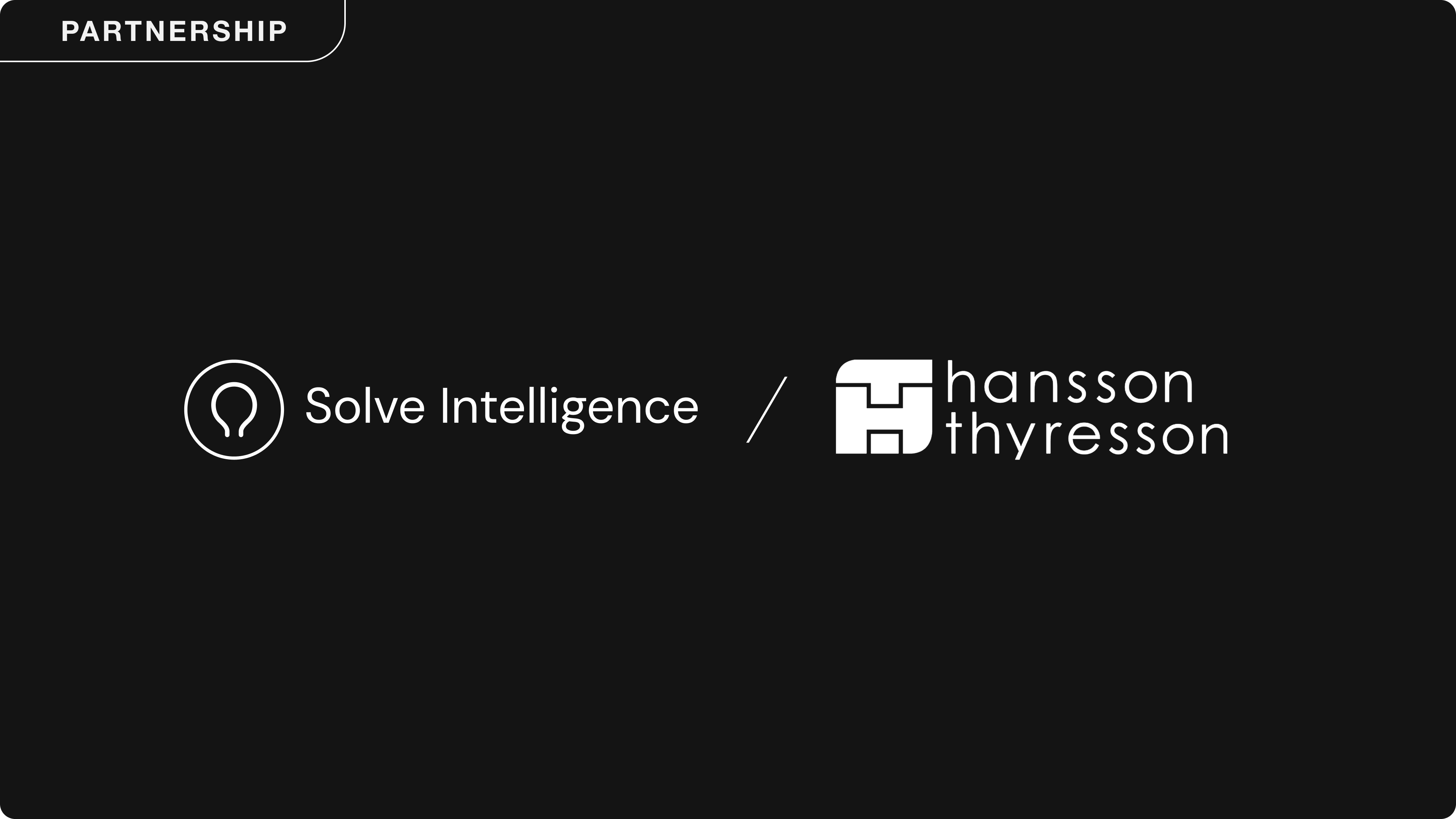 Solve Intelligence partnership announcement banner featuring the Solve Intelligence and Hansson Thyresson logos