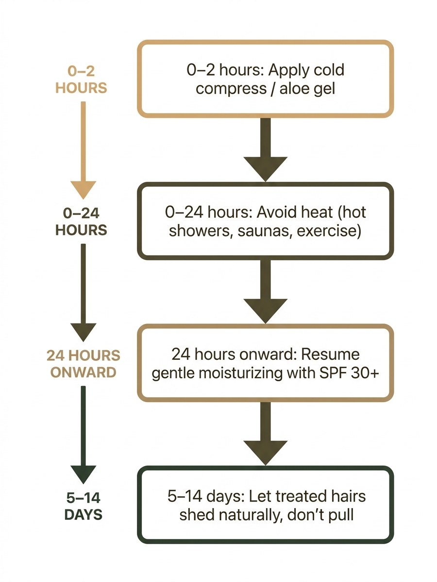 Post-treatment care checklist with timeline markers