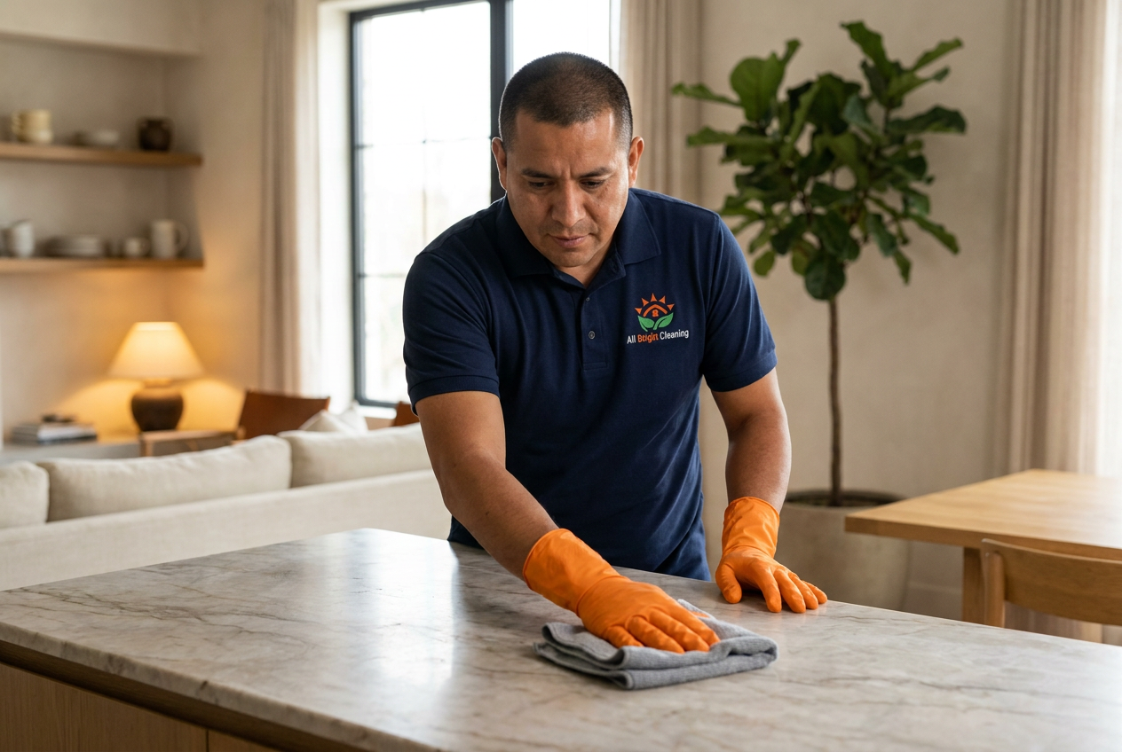 All Bright professional cleaning a kitchen counter
