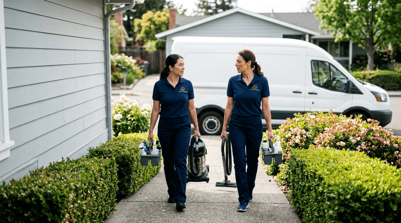 All Bright technicians arriving to clean a home