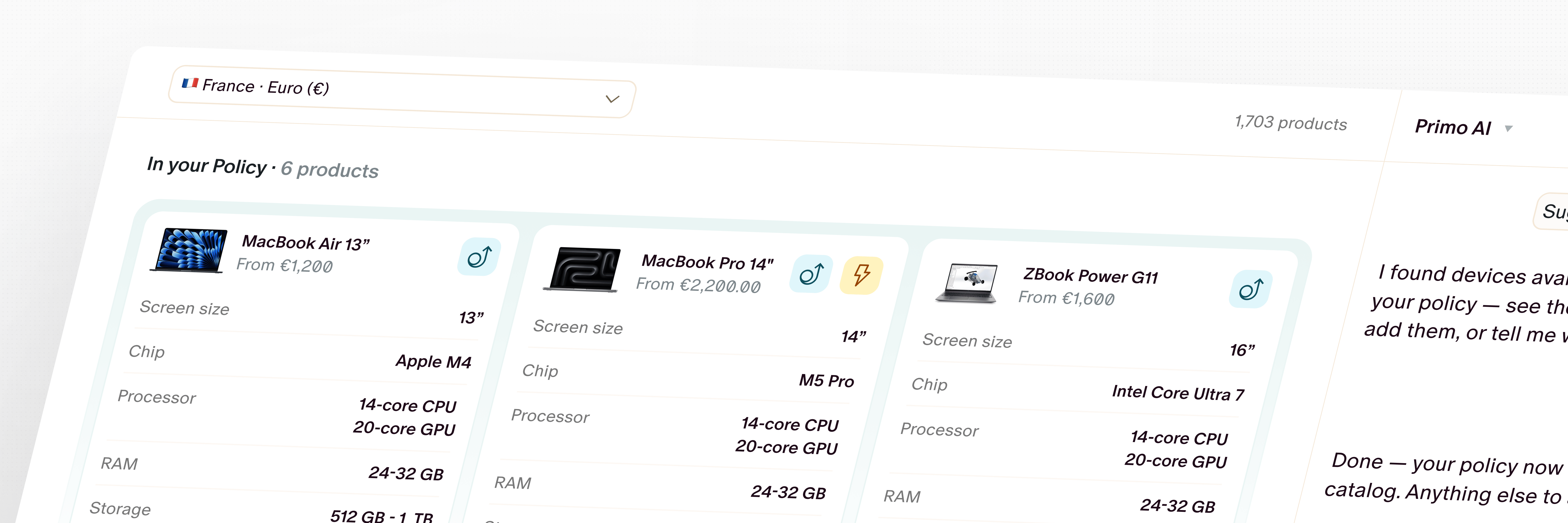Primo procurement catalog with laptops and ordering options