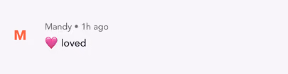 User Mandy posted a comment with a heart emoji and the word loved.