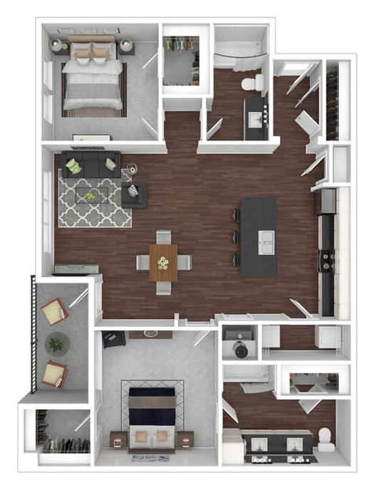 two bedroom two bath 1176 square feet floor plan