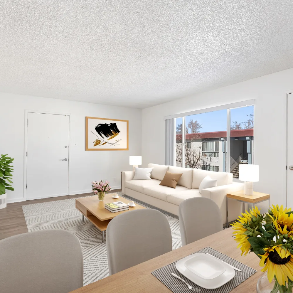 Dinning room and living room with furniture