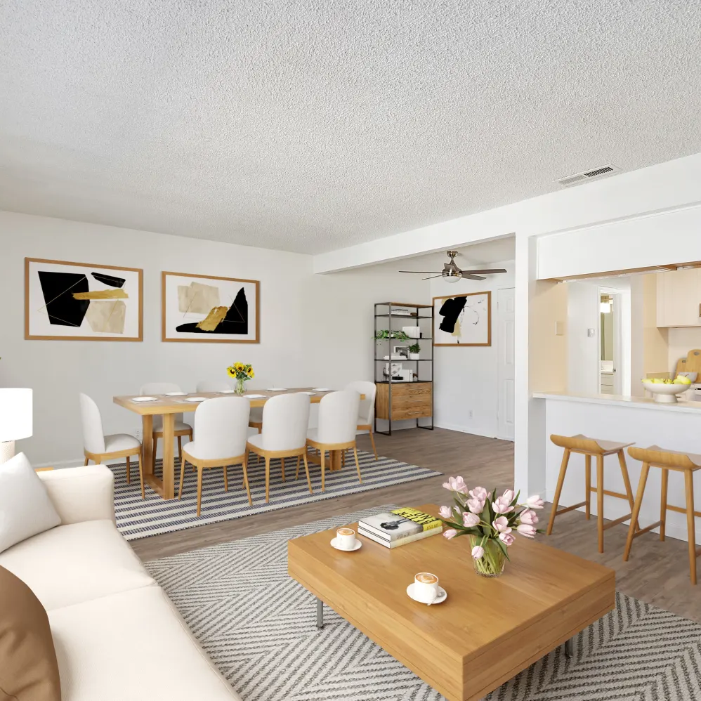Living room staged with sectional and tv