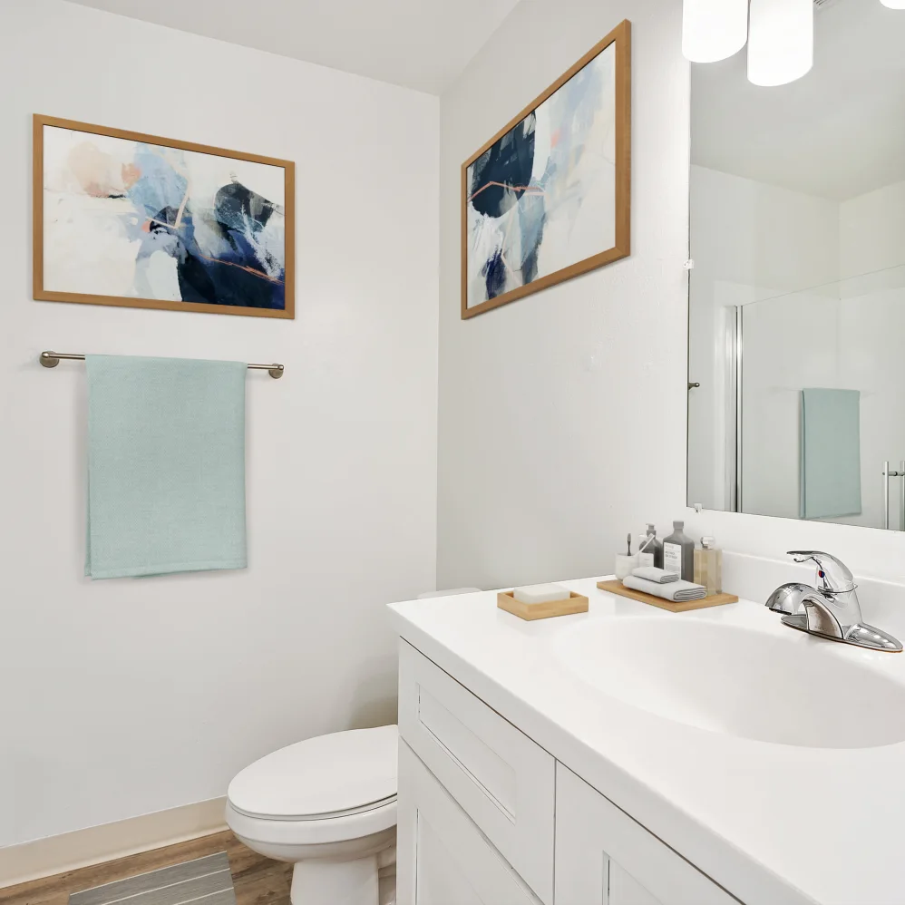 Bathroom with white cabinets 