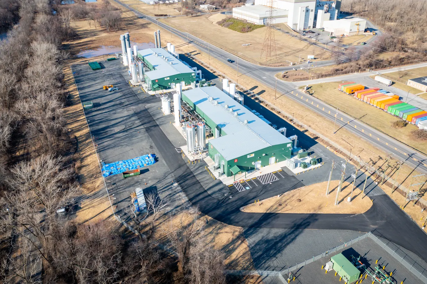 Aerial view of the Fairless Hills RNG facility and its access road