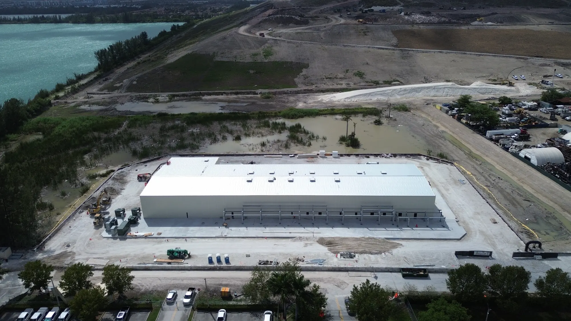 Aerial view of the Medley RNG facility building on a graded site