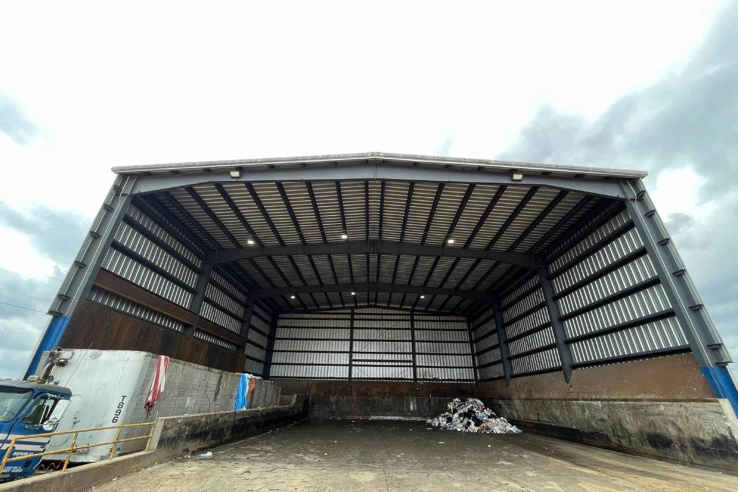 Interior of the Greenville transfer station looking up into the open steel structure