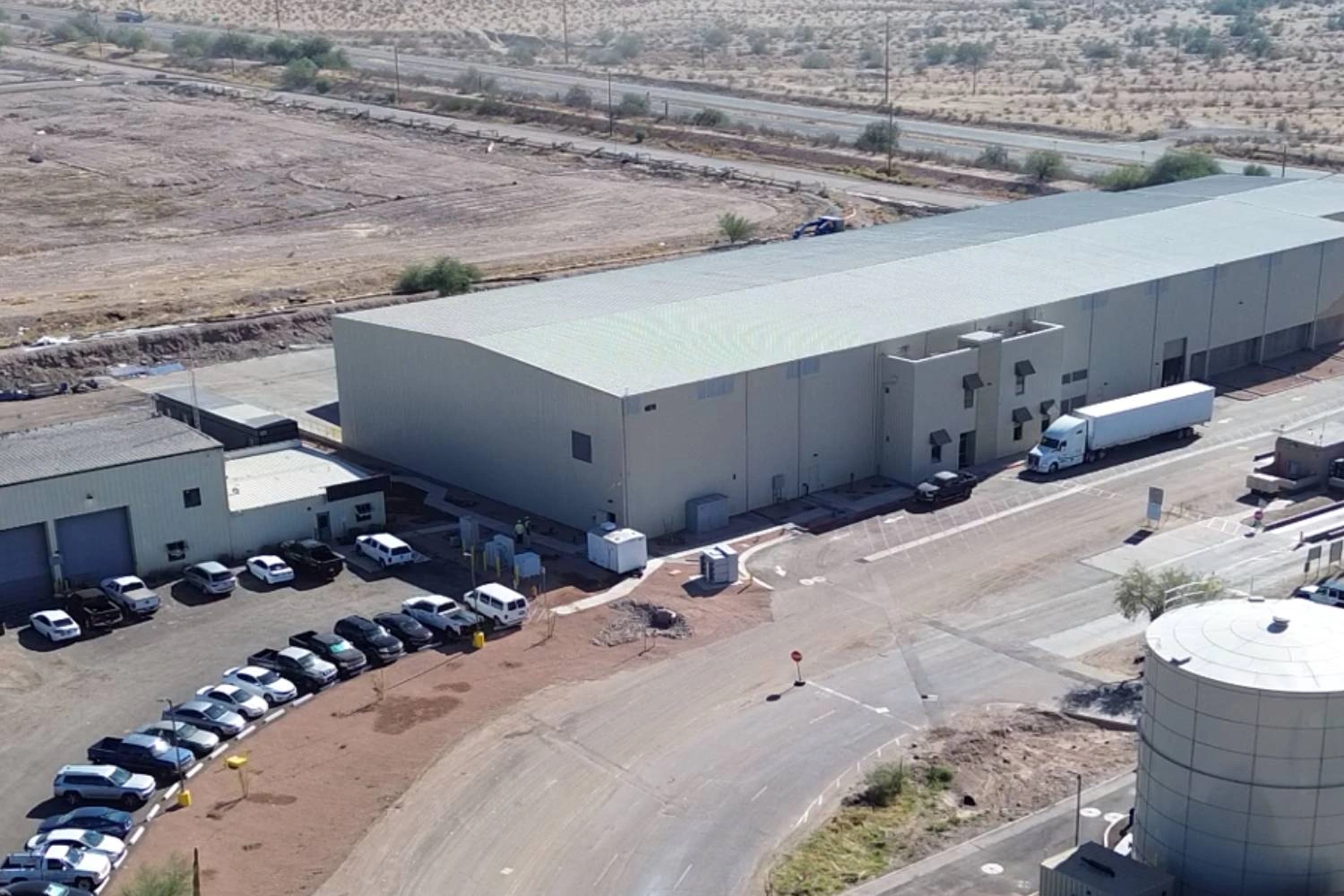 Aerial view of the Salt River facility with employee parking and haul road access