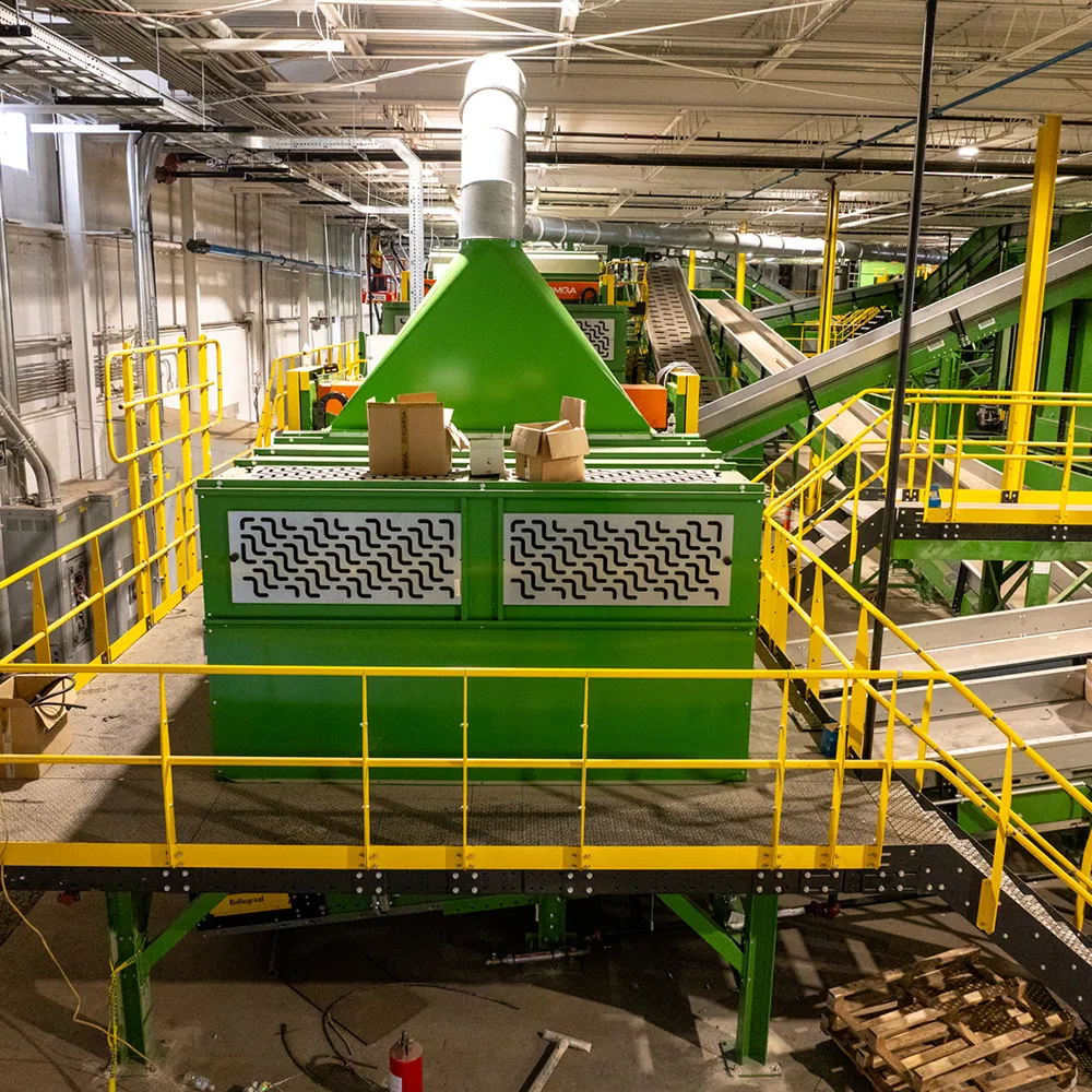 Assembly of sorting technologies equipment at a material recovery facility.