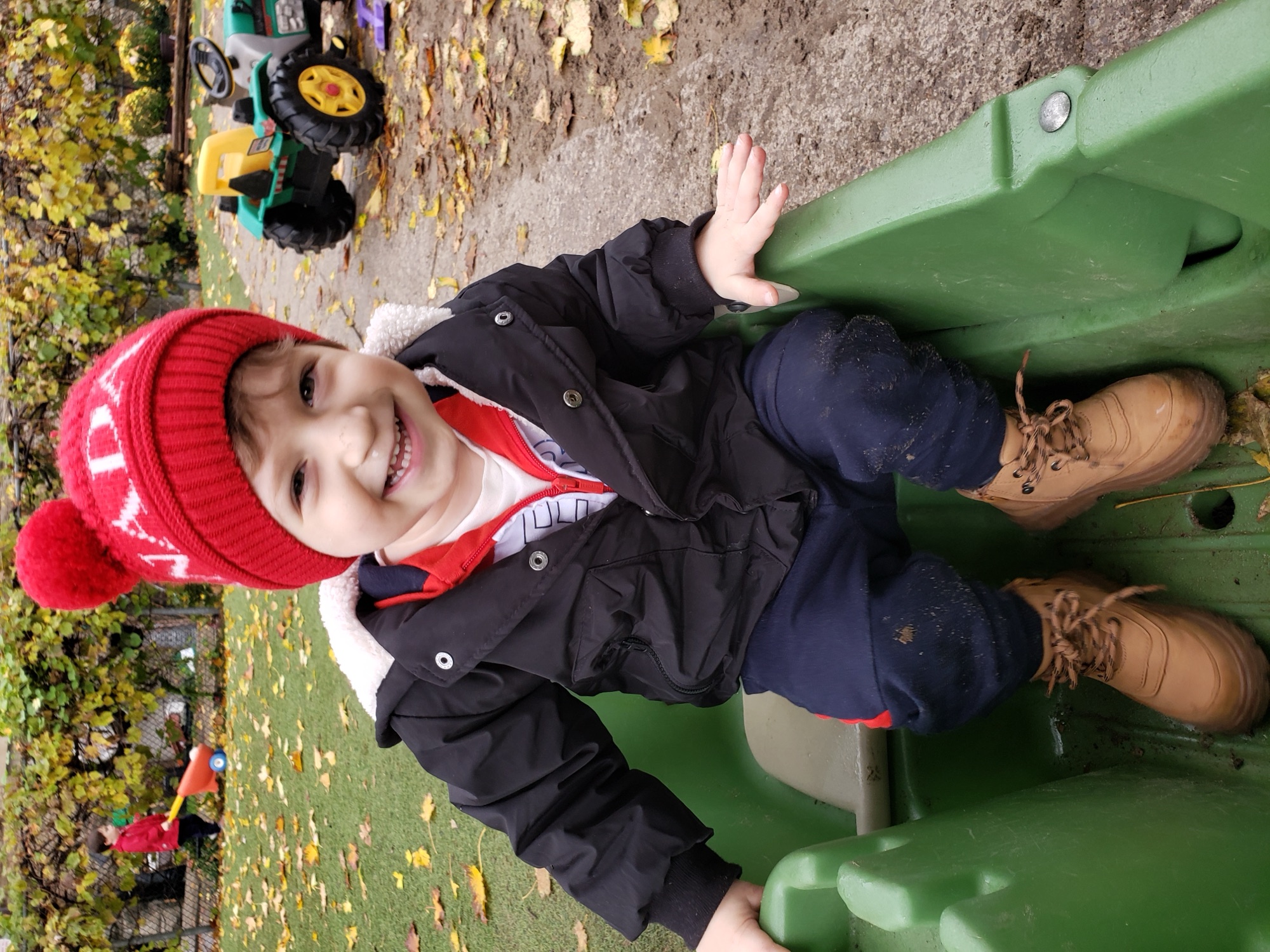 Children with the wagon at pickup