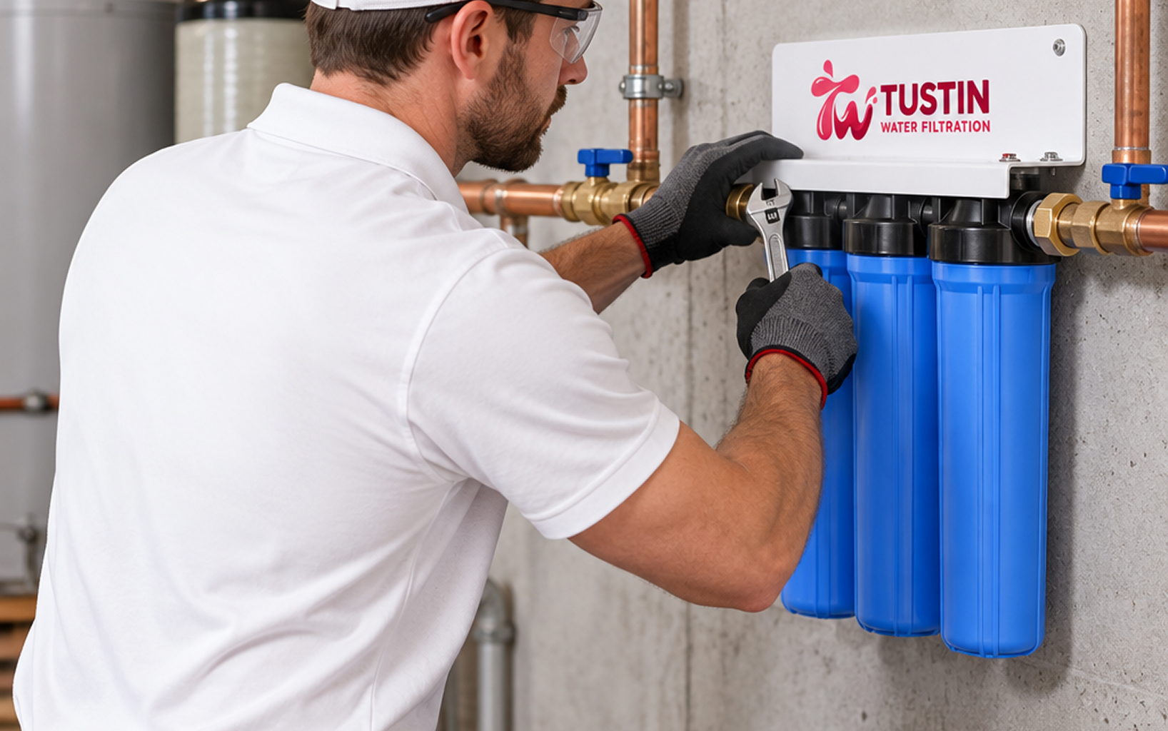 Licensed technician installing a Tustin water system