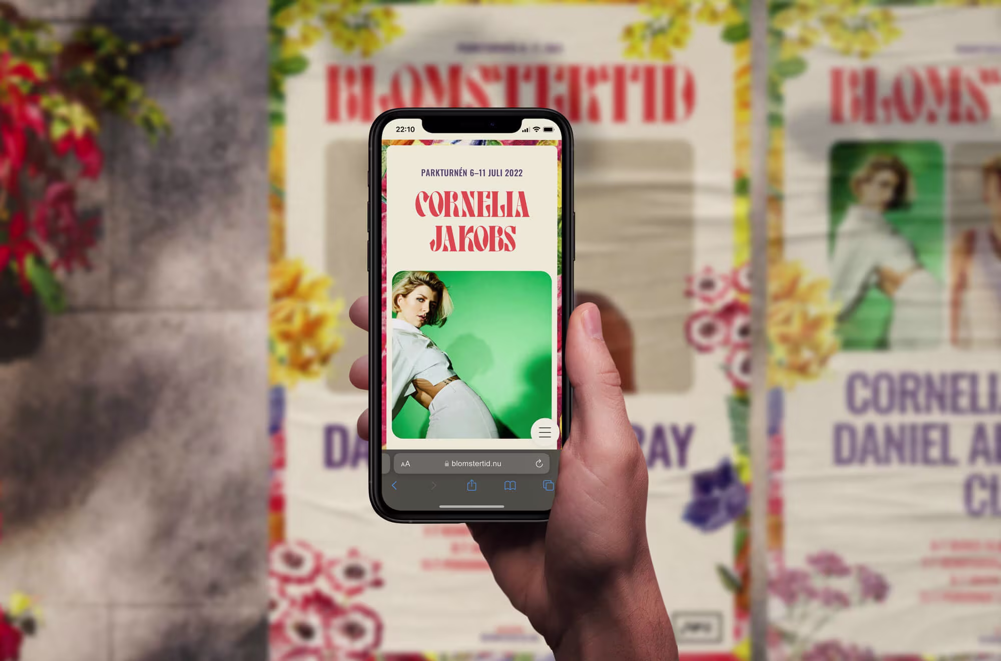 Blomstertid website shown on a mobile mockup.