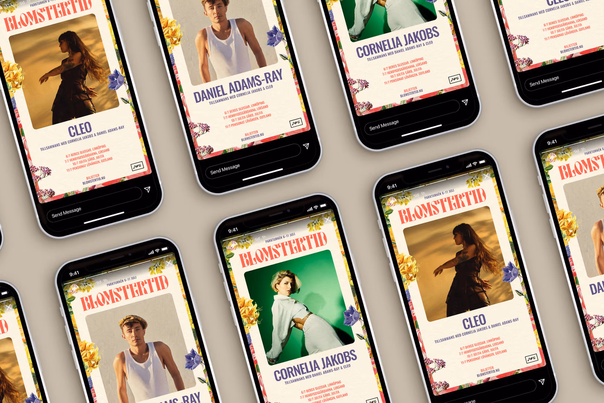 Blomstertid website shown on an iPhone 12 mockup.