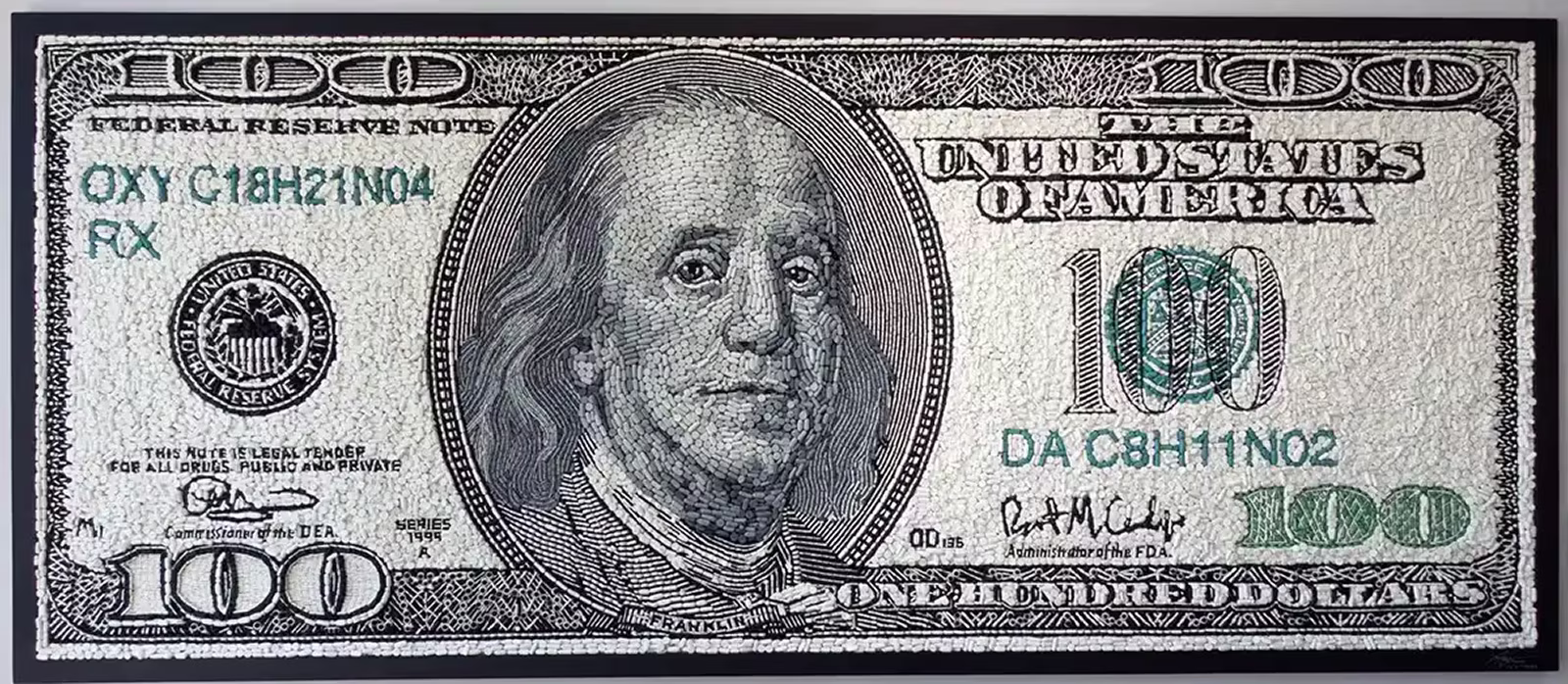 Kevin Champeny mosaic artwork, Money series, detail view