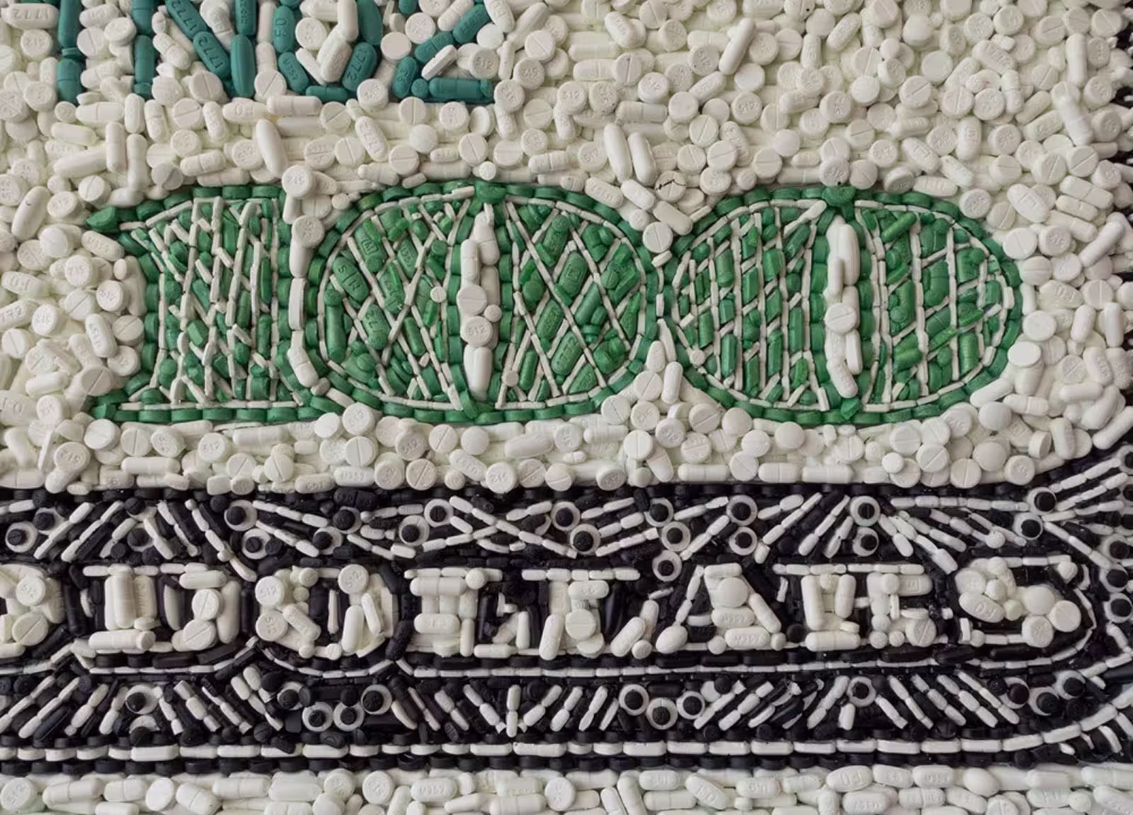 Kevin Champeny mosaic artwork, Money series, detail view