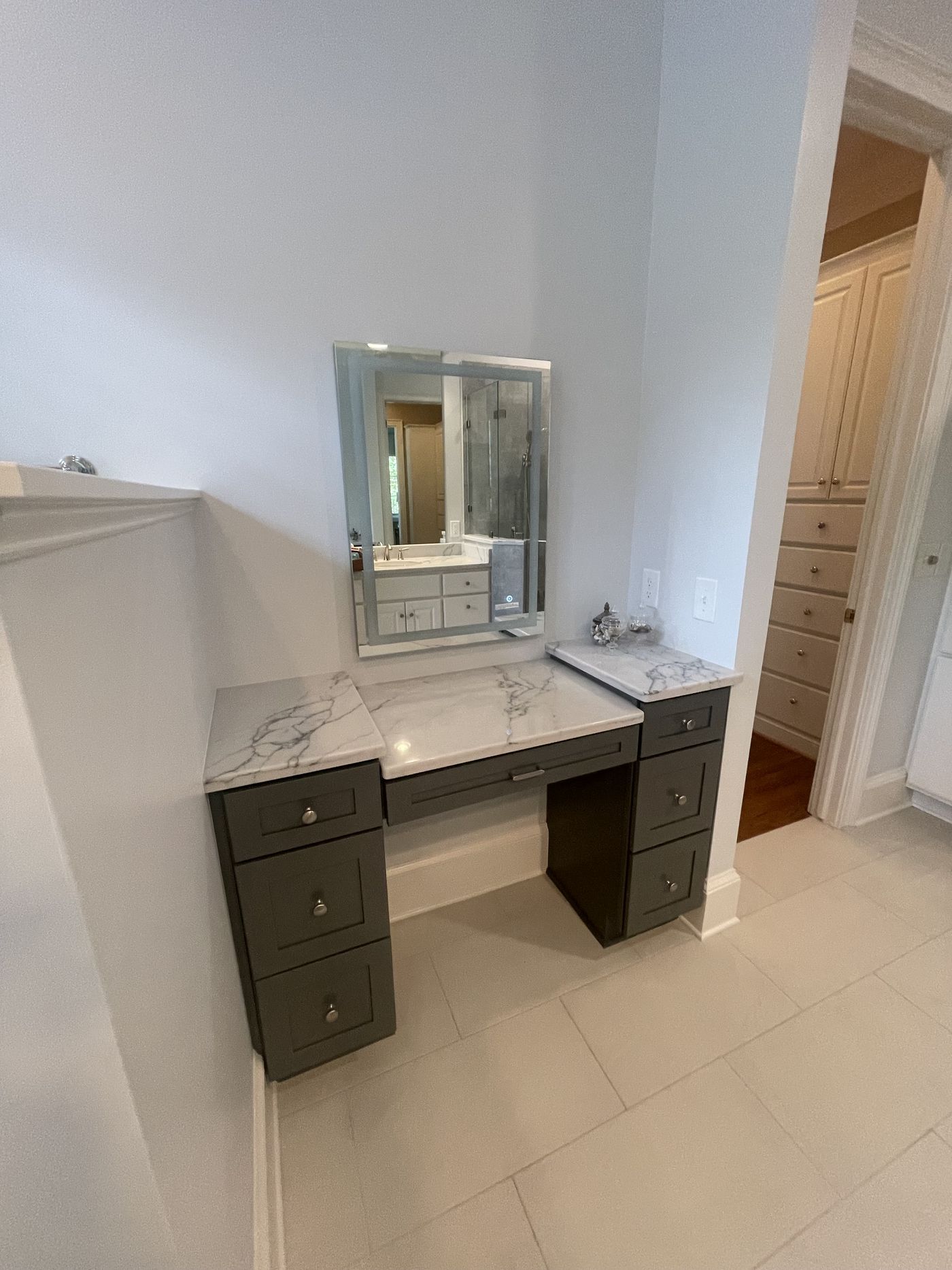 Built-in makeup vanity with custom cabinetry — Daybreak Construction