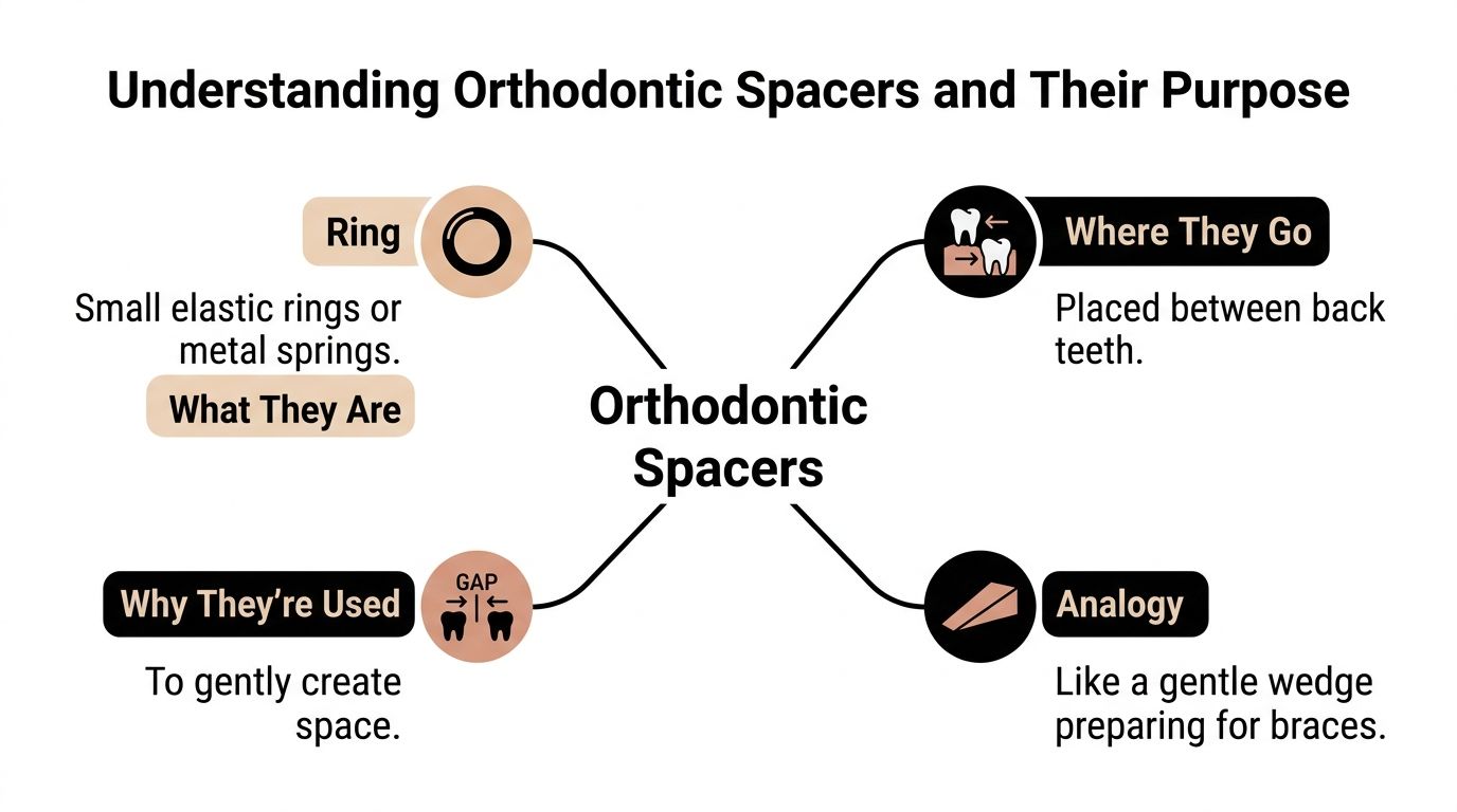 A diagram explaining orthodontic spacers, detailing what they are, where they go, and why they are used.