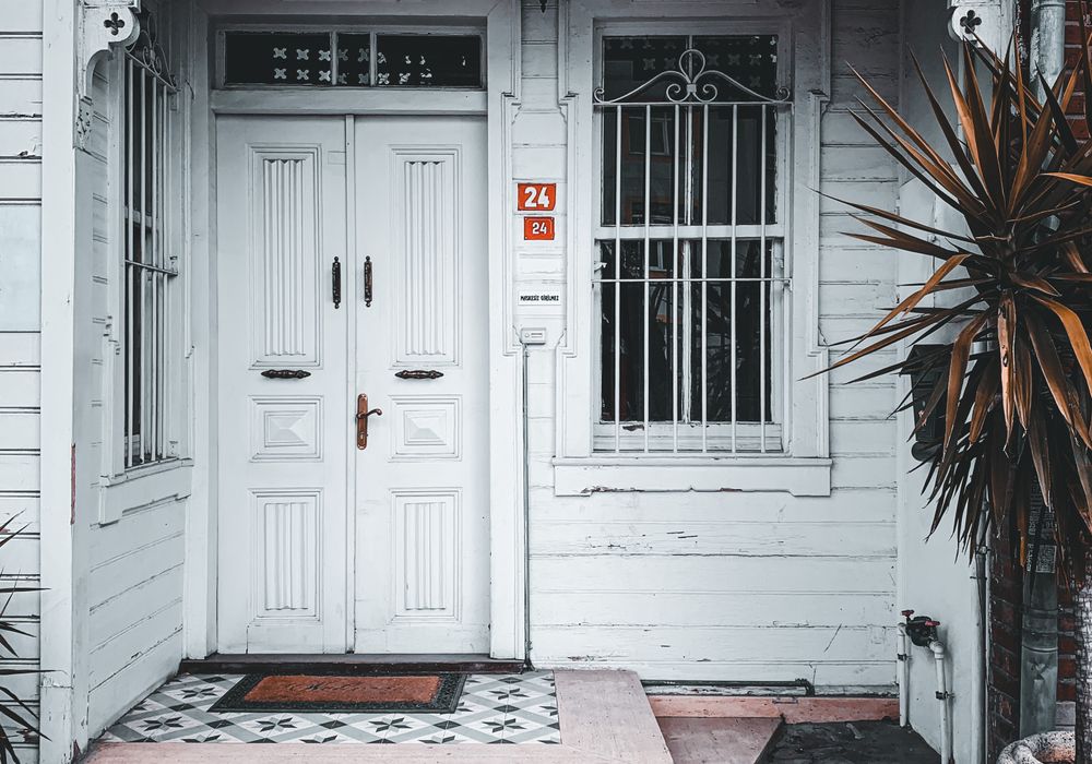 Classic white front door entrance