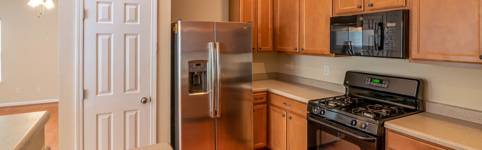 Kitchen interior with wooden cabinets