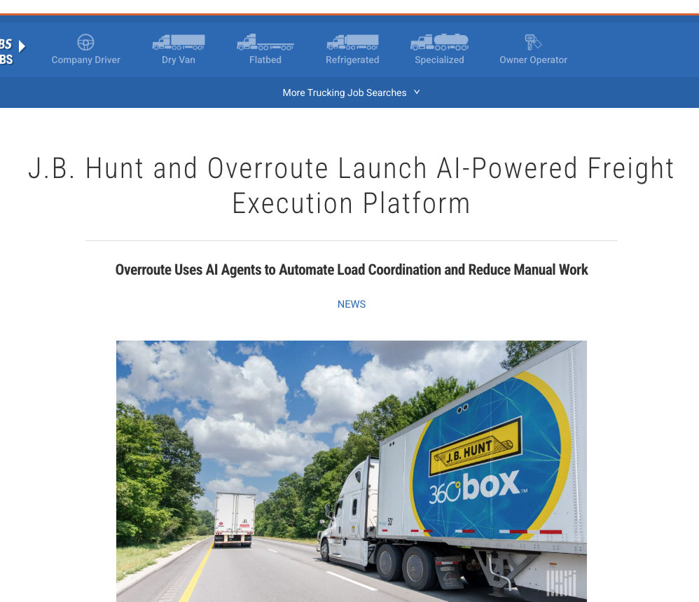 freight startup AI J.B. Hunt and Overroute