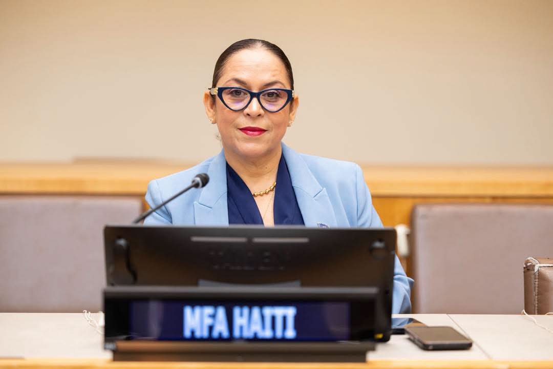 Raina Forbin, ministre haïtienne des Affaires étrangères et des Cultes, au siège de l'ONU à New York