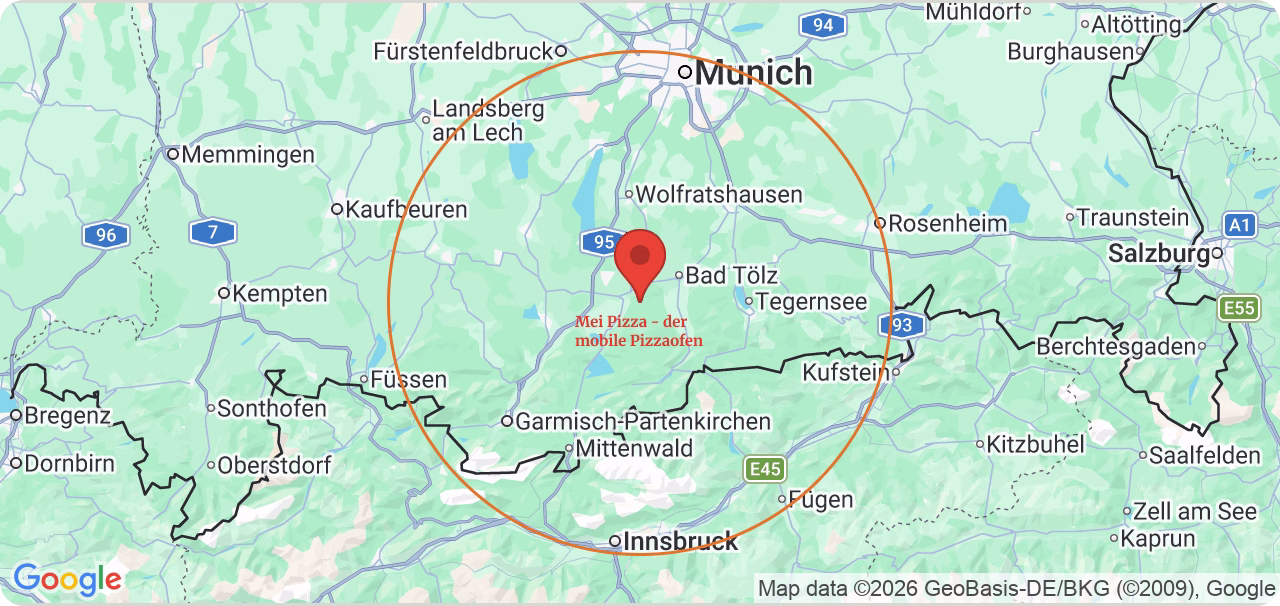 Einzugsgebiet von MeiPizza im Raum München und Oberbayern