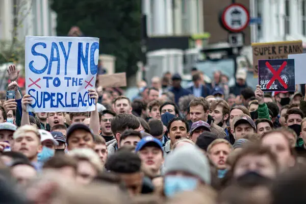 European soccer fans protesting against 'commercial' Super League
