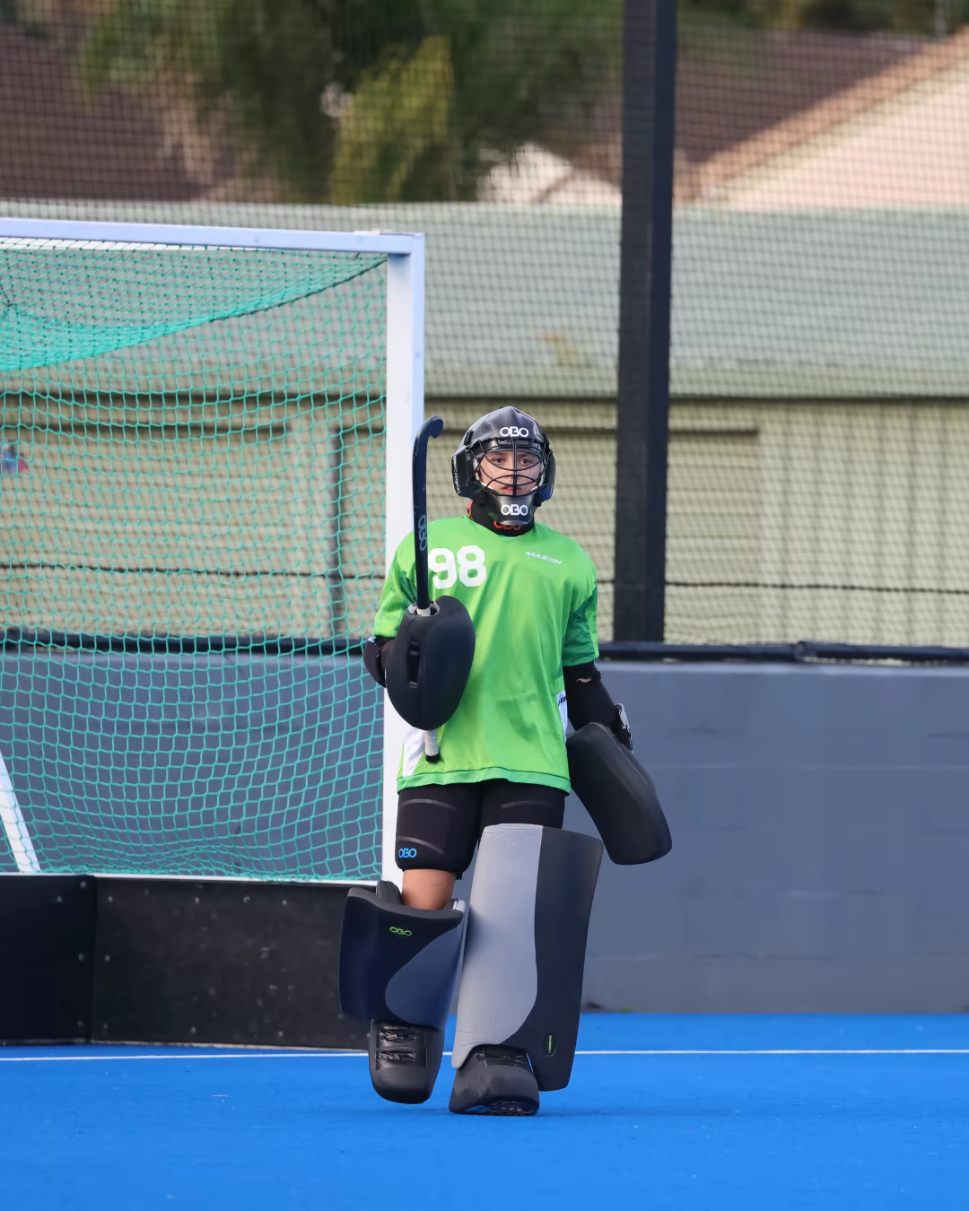 Lucy Chaffey in field hockey goalkeeper gear