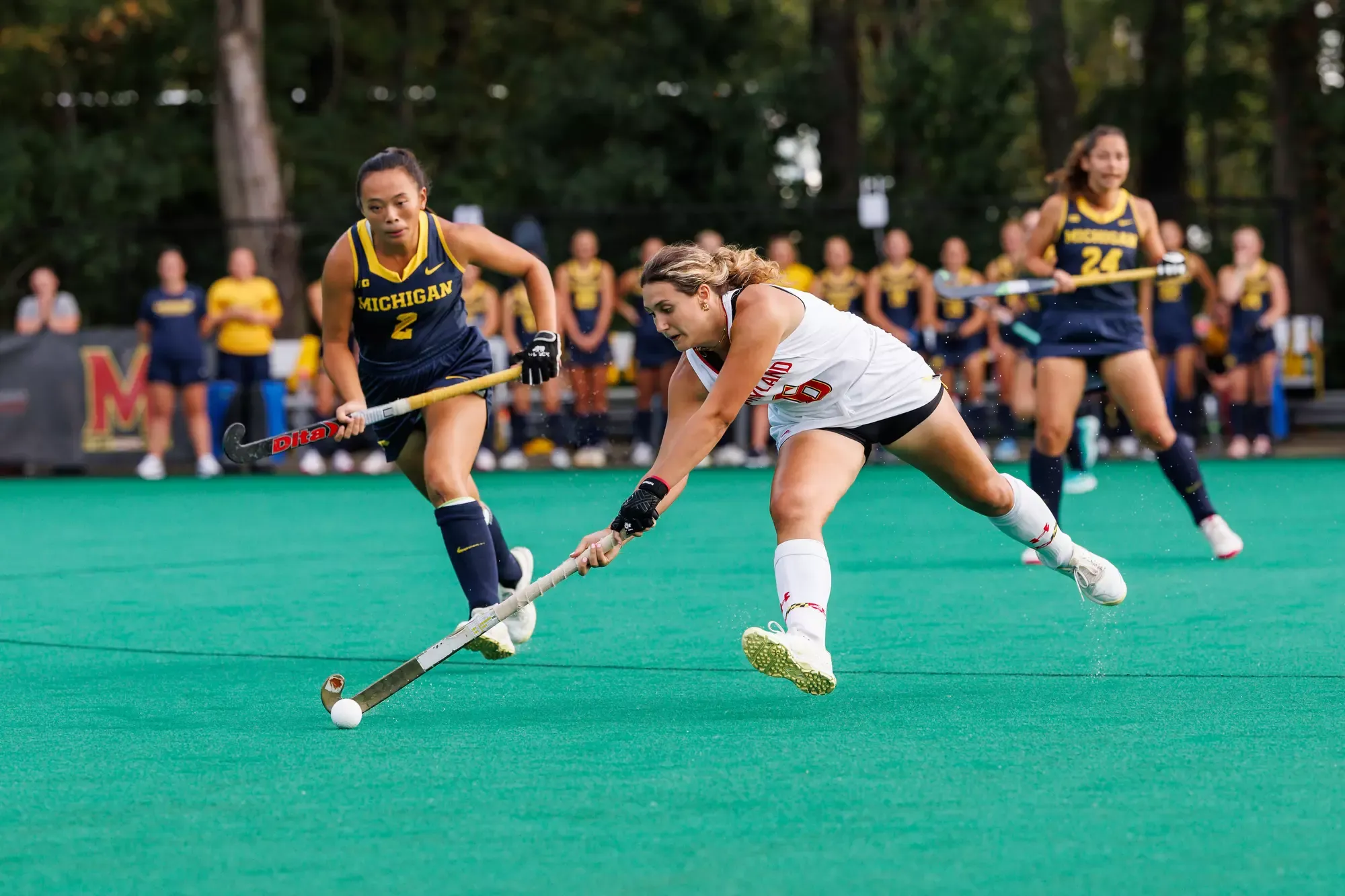 Maia Adamson playing field hockey for Maryland