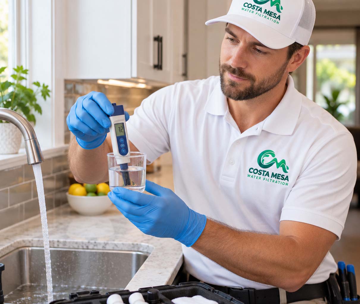 Water filtration specialist testing water