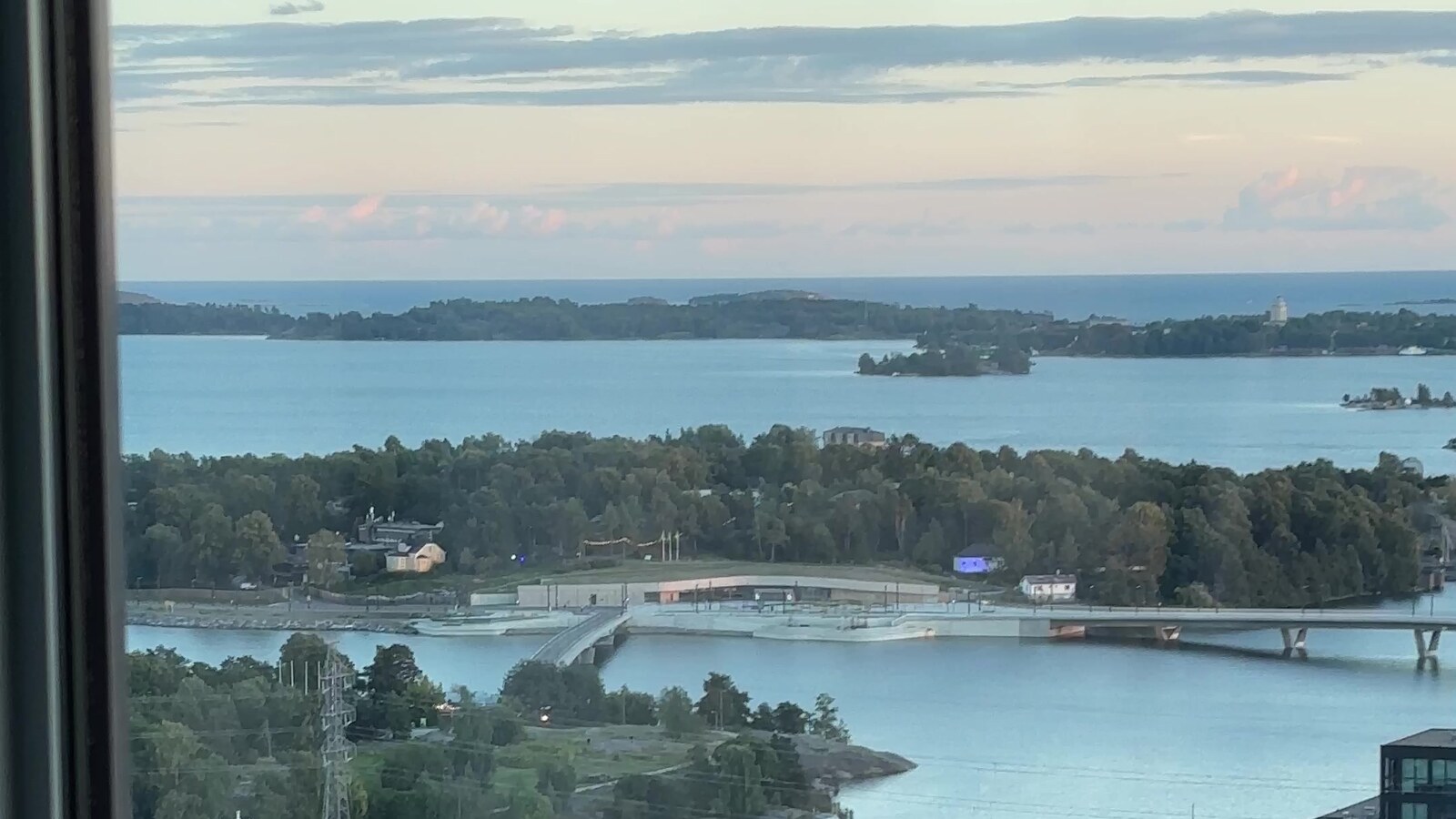View from Bisoubisou over the sea and islands at sunset