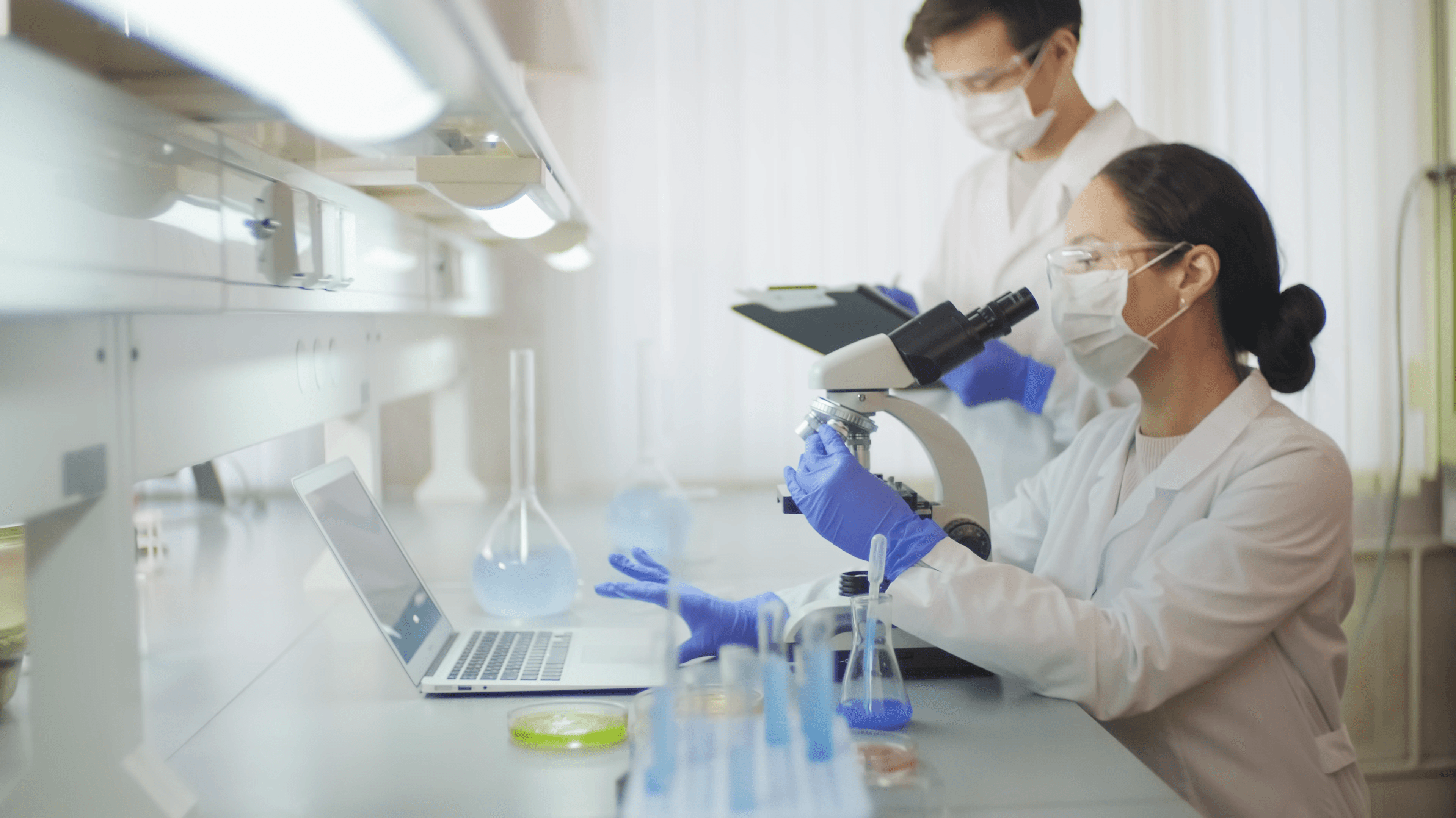 Medical team using disposable examination gloves