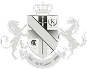 Heraldic shield with crown, lion, unicorn, and Latin motto banner in grayscale.