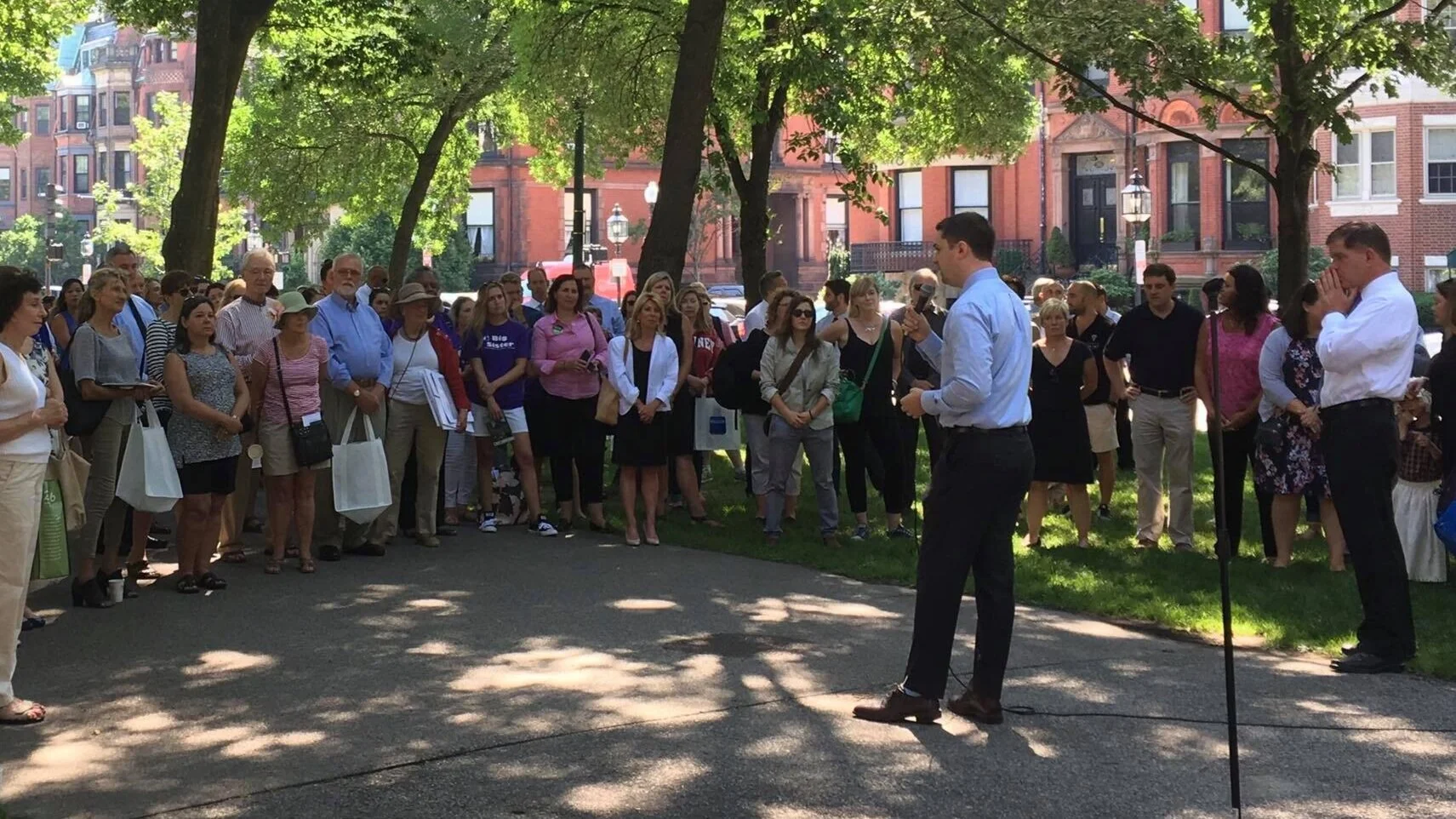Josh Zakim addressing a Boston neighborhood gathering