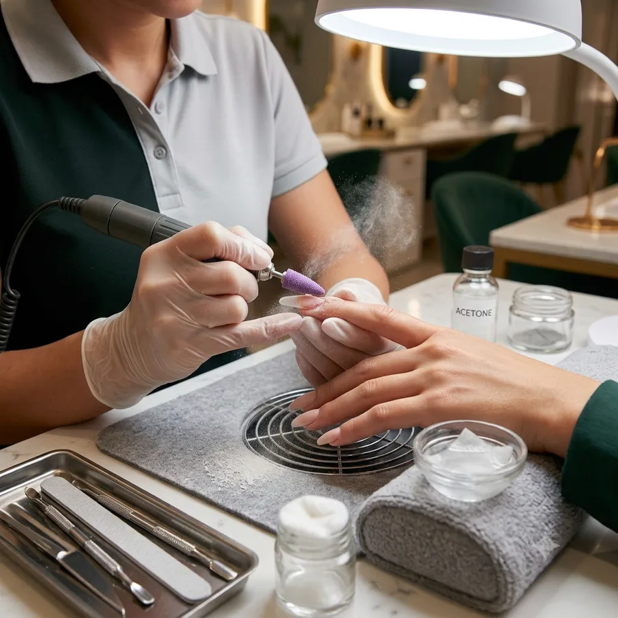 Builder gel being removed safely from the natural nail