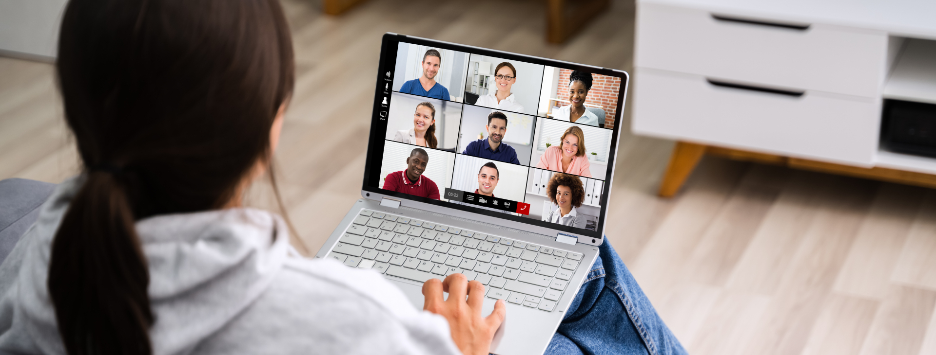 A person on a video conference.