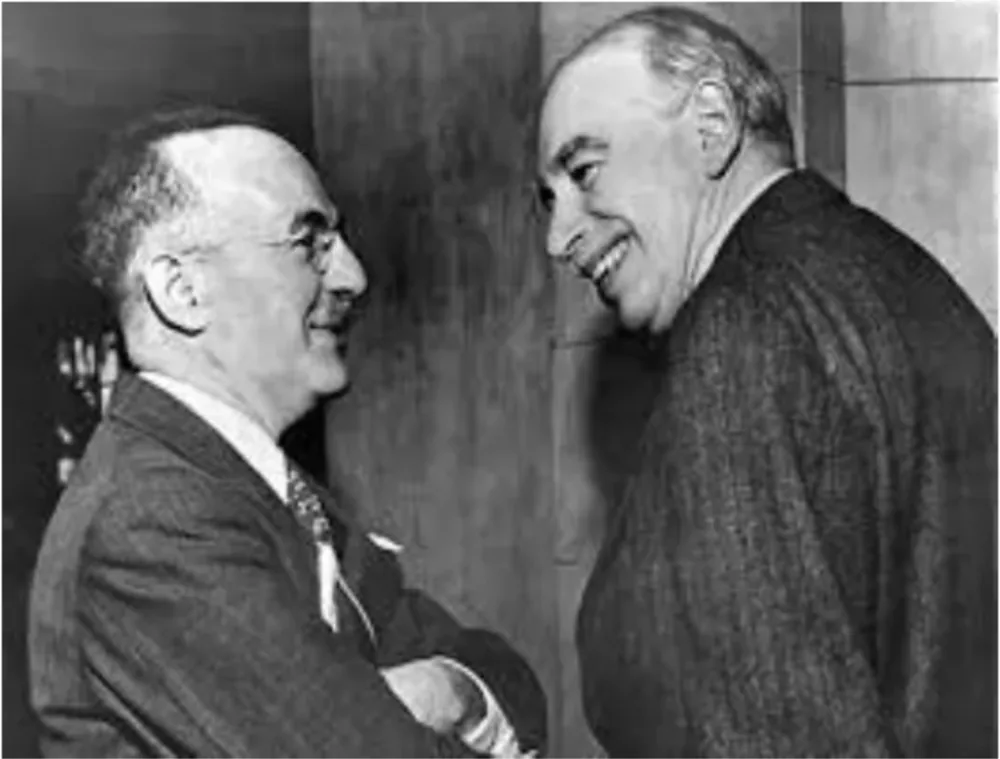 Harry Dexter White and John Maynard Keynes at the inaugural meeting of the International Monetary Fund, 1946