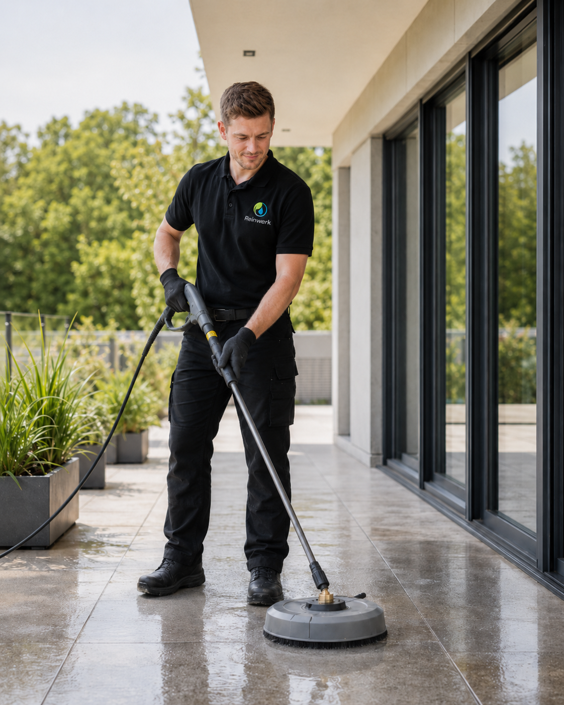 Terrassenreinigung auf Steinplatten