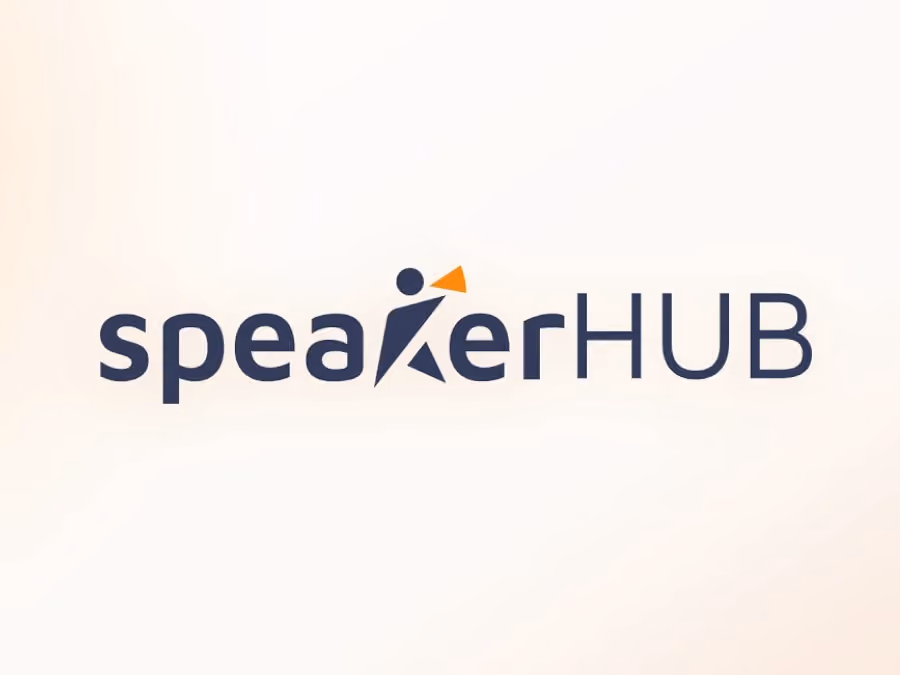 SpeakerHub logo with stylized figure and megaphone integrated in the text.