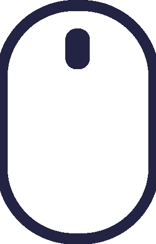 Outline of a computer mouse viewed from above with a scroll wheel.
