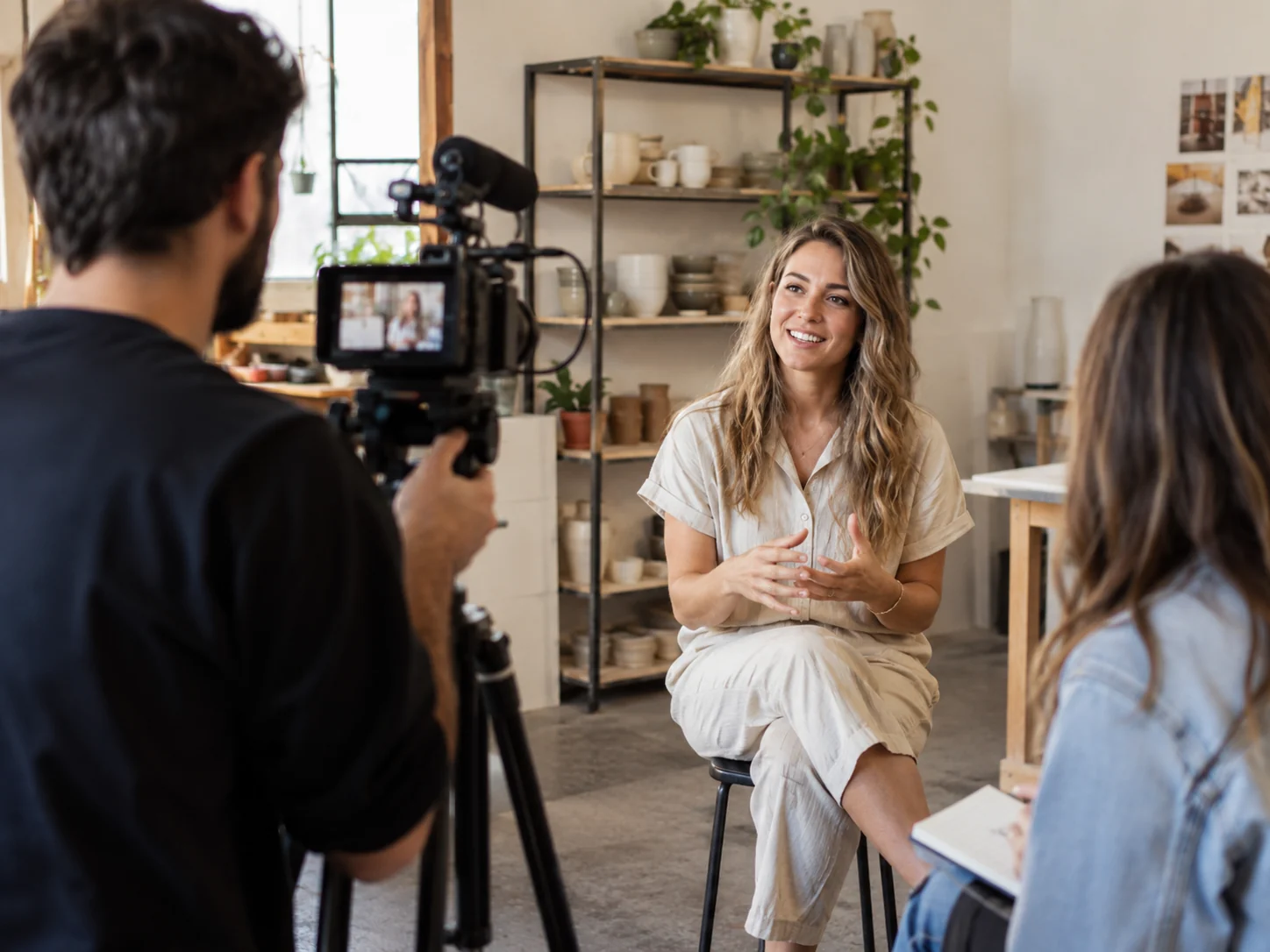 Tournage vidéo et interview préparés avec storyboard et direction artistique