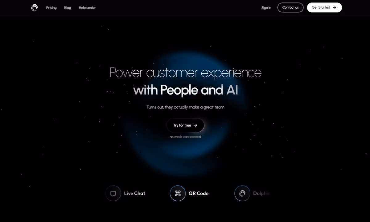 The AskDolphin homepage, with the Get Started button in the top-right corner of the navigation.